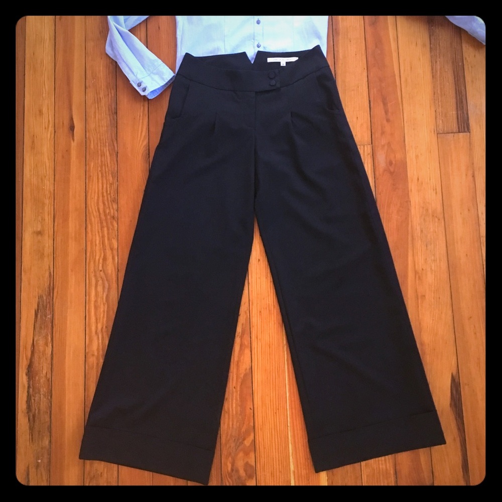 DVF Navy Corazon wide leg palazzo pants business